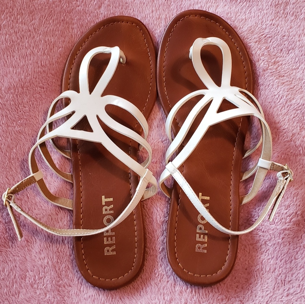 White Faux Leather Scroll Work Sandals